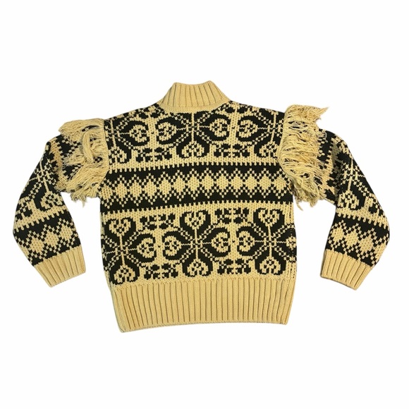 English Factory Sweater Fair Isle Fringed Chunky Knit Mock Neck Nordic Small - Picture 5 of 7